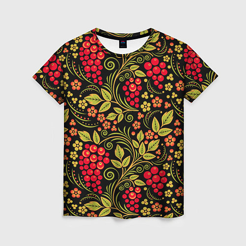 Женская футболка Хохломская роспись красные ягоды / 3D-принт – фото 1