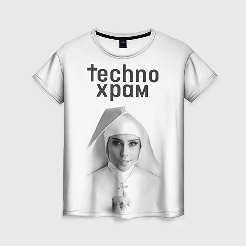 Женская футболка Techno храм монашка улыбается / 3D-принт – фото 1