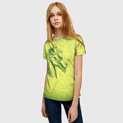 Футболка женская Зеленый нарисованный дракон с открытой пастью, цвет: 3D-принт — фото 2