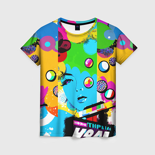 Женская футболка Girls face - pop art / 3D-принт – фото 1
