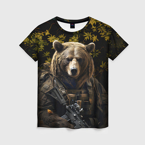 Женская футболка Медведь солдат в ночном лесу / 3D-принт – фото 1