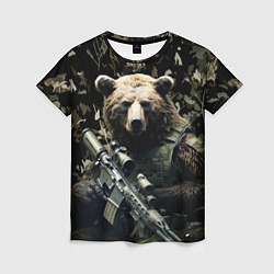 Футболка женская Медведь солдат с винтовкой, цвет: 3D-принт