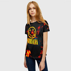 Футболка женская Nirvana rock огненное лого лава, цвет: 3D-принт — фото 2