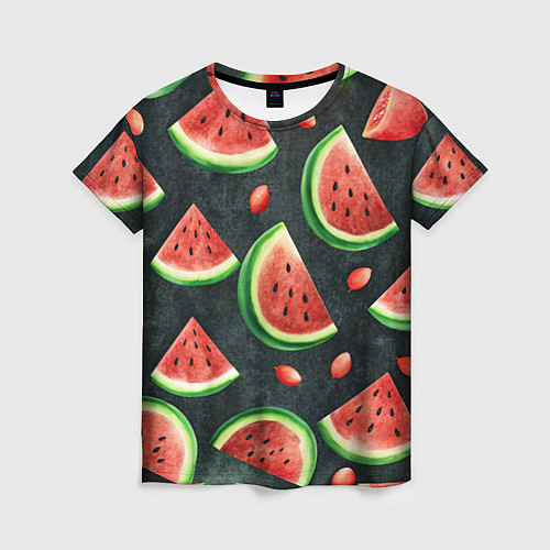 Женская футболка Паттерн красные дольки арбуза / 3D-принт – фото 1