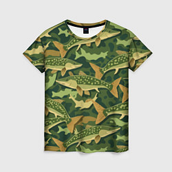 Женская футболка Камуфляж рыболова - рыба щука