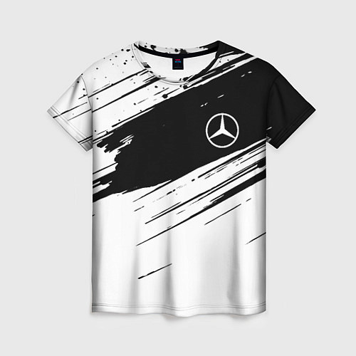 Женская футболка Mercedes benz краски чернобелая геометрия / 3D-принт – фото 1