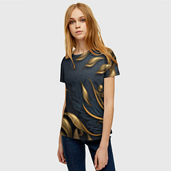 Футболка женская Лепнина объемные золотые узоры на темном синем фон, цвет: 3D-принт — фото 2