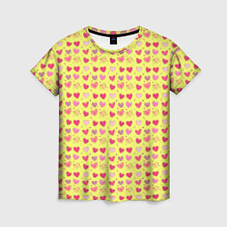 Футболка женская Сердечки на желтом - паттерн, цвет: 3D-принт
