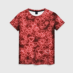 Женская футболка Неоновые сердечки красные
