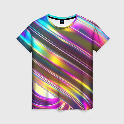 Женская футболка Неоновый скрученный металл разноцветный / 3D-принт – фото 1
