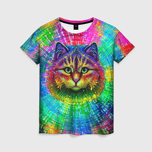 Женская футболка Цветной кот / 3D-принт – фото 1