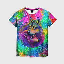 Футболка женская Цветные волк с волчицей, цвет: 3D-принт