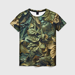 Женская футболка Реалистичный камуфляж из листьев