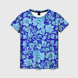 Женская футболка Узоры гжель на темно синем фоне