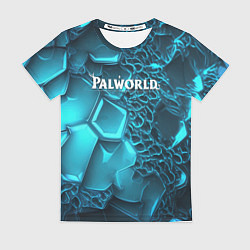 Женская футболка Palworld логотип на ярких синих неоновых плитах