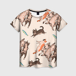 Женская футболка Коты и рыба