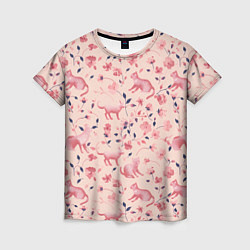 Женская футболка Розовый паттерн с цветами и котиками