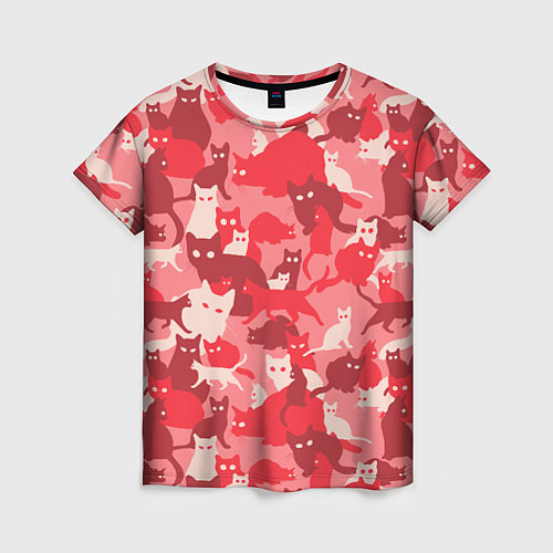 Женская футболка Розовый кошачий комуфляж / 3D-принт – фото 1