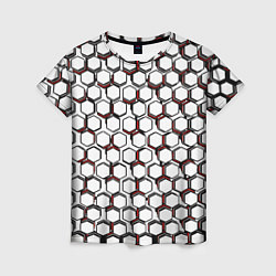 Женская футболка Киберпанк узор из шестиугольников красный