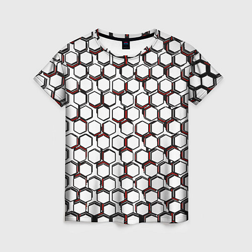 Женская футболка Киберпанк узор из шестиугольников красный / 3D-принт – фото 1