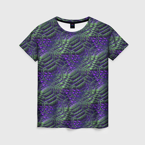 Женская футболка Фиолетово-зеленые ромбики / 3D-принт – фото 1