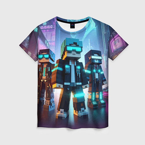 Женская футболка Minecraft - neon metropolis ai art / 3D-принт – фото 1