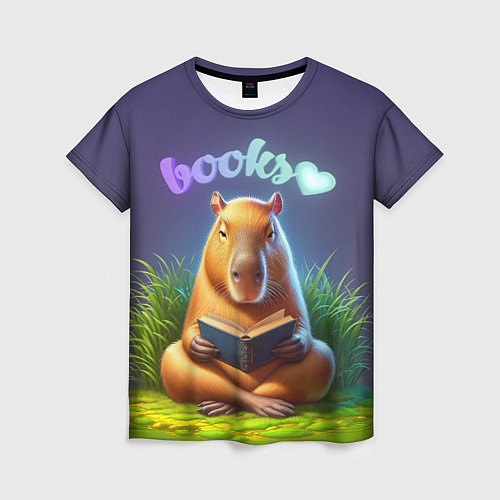 Женская футболка Капибара любит книги / 3D-принт – фото 1