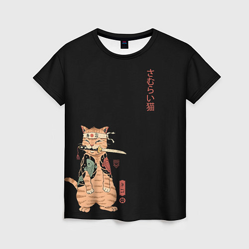 Женская футболка Котик-самурай / 3D-принт – фото 1