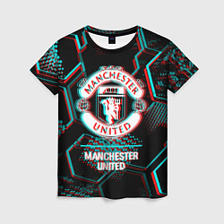 Футболка женская Manchester United FC в стиле glitch на темном фоне, цвет: 3D-принт