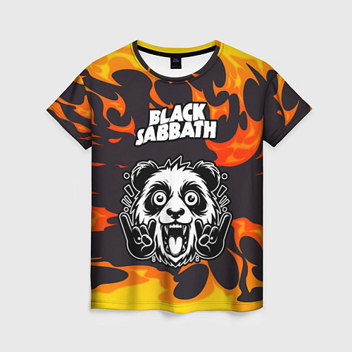 Женская футболка Black Sabbath рок панда и огонь / 3D-принт – фото 1