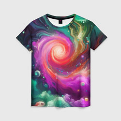 Женская футболка Космическая неоновая фантазия - нейросеть