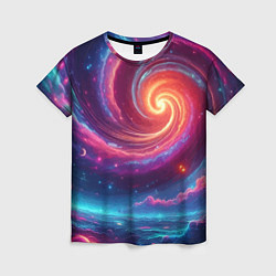 Женская футболка Яркая неоновая галактика - нейросеть