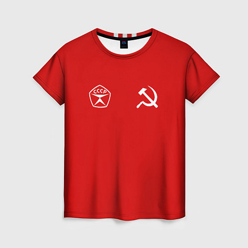 Женская футболка СССР гост три полоски на красном фоне / 3D-принт – фото 1