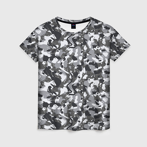 Женская футболка Пиксельный камуфляж серого цвета / 3D-принт – фото 1