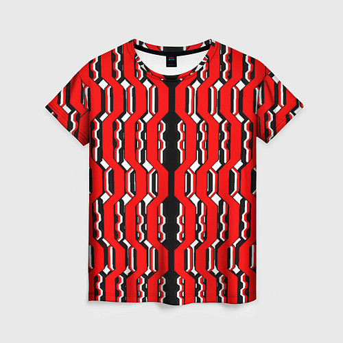 Женская футболка Красные и белые техно линии / 3D-принт – фото 1