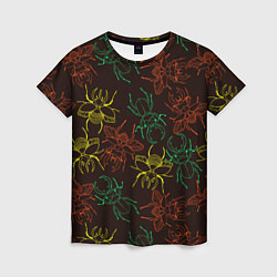 Женская футболка Разноцветные жуки носороги