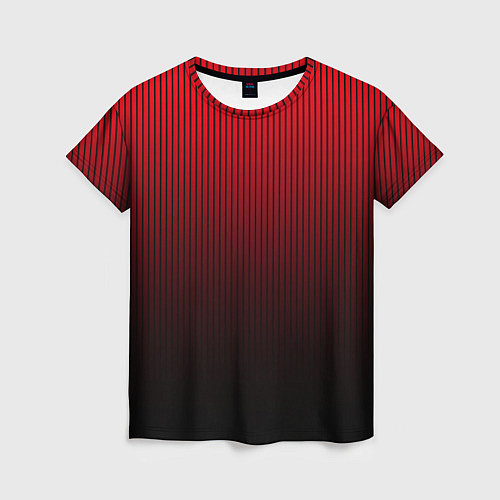 Женская футболка Красно-чёрный градиент в полоску / 3D-принт – фото 1