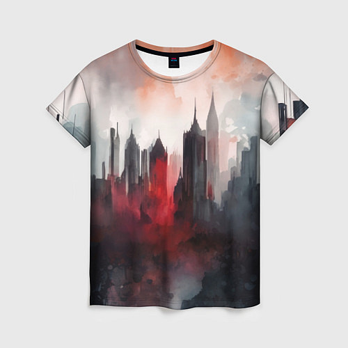 Женская футболка Акварельные небоскребы / 3D-принт – фото 1