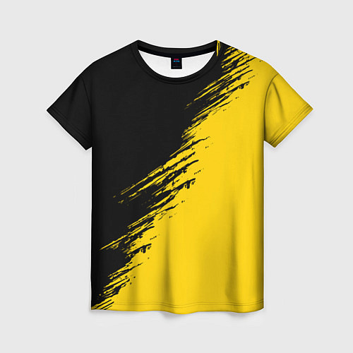 Женская футболка Черные штрихи на желтом фоне / 3D-принт – фото 1