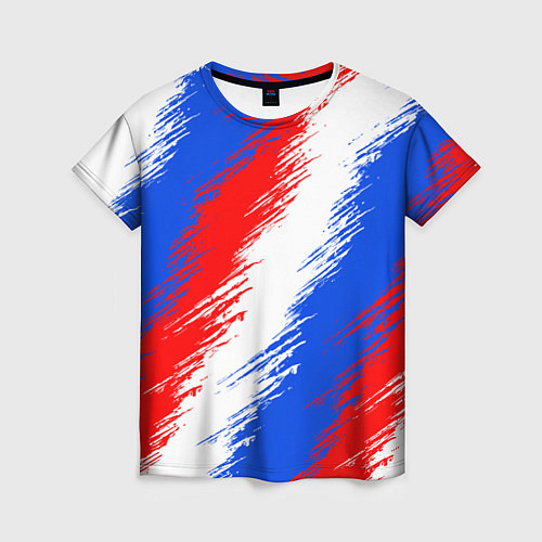 Женская футболка Триколор штрихи красок / 3D-принт – фото 1