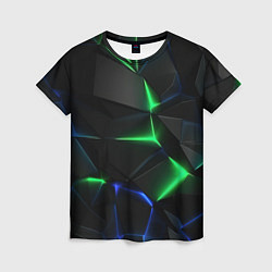 Женская футболка Объемная геометрическая зеленая неоновая абстракци