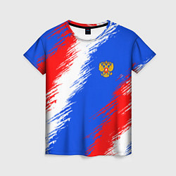 Женская футболка Триколор штрихи с гербор РФ