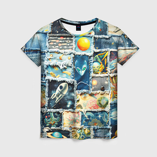 Женская футболка Космические обитатели - пэчворк / 3D-принт – фото 1