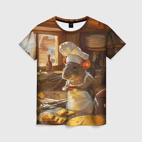 Женская футболка Крыса повар готовит на кухне / 3D-принт – фото 1