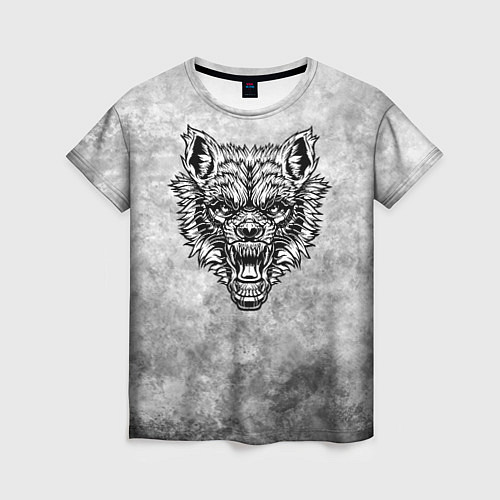 Женская футболка Яростный волк на текстурном фоне / 3D-принт – фото 1