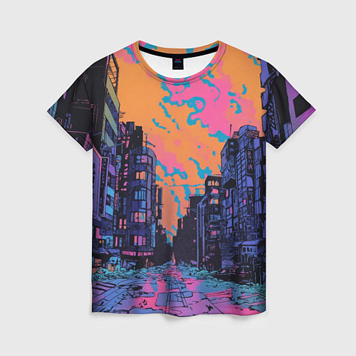 Женская футболка Киберпанк город в стиле комиксов / 3D-принт – фото 1