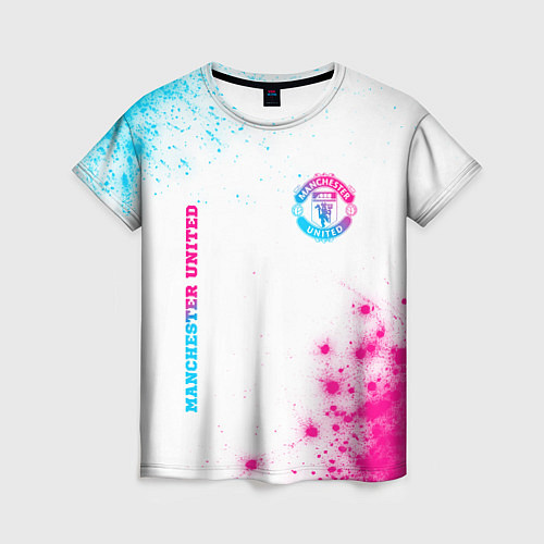 Женская футболка Manchester United neon gradient style вертикально / 3D-принт – фото 1