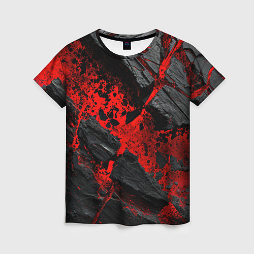 Женская футболка Красные разломы черных камней / 3D-принт – фото 1