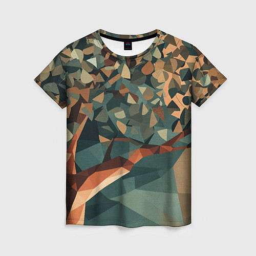Женская футболка Полигональное дерево с зелеными листьями / 3D-принт – фото 1