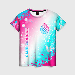 Женская футболка Club Brugge neon gradient style вертикально